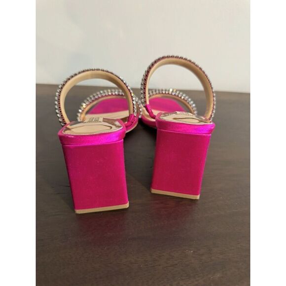 Badgley Mischka Women's Frankie Jeweled Band Heels Sandals 7.5 Fuchsia Satin - Picture 6 of 8